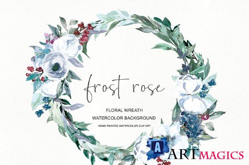 Watercolor White Rose Wreath Clipart - 3152387