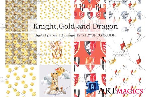 Watercolor Knight and Dragon clipart - 2652315