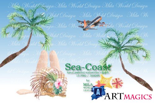 Sea-Coast Watercolor Clip Art - 3915885