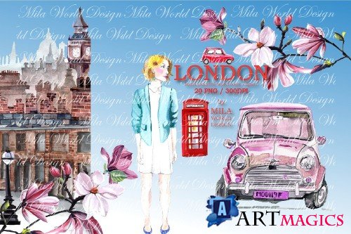 London Trip Watercolor Clip Art - 3915517