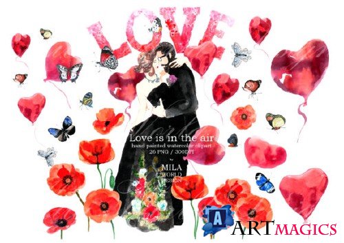 Love is in the Air Watercolor Clip Art