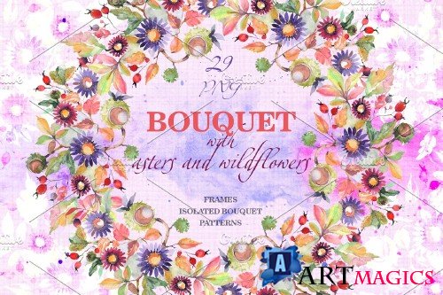 Bouquet with asters and wildflowers - 392412