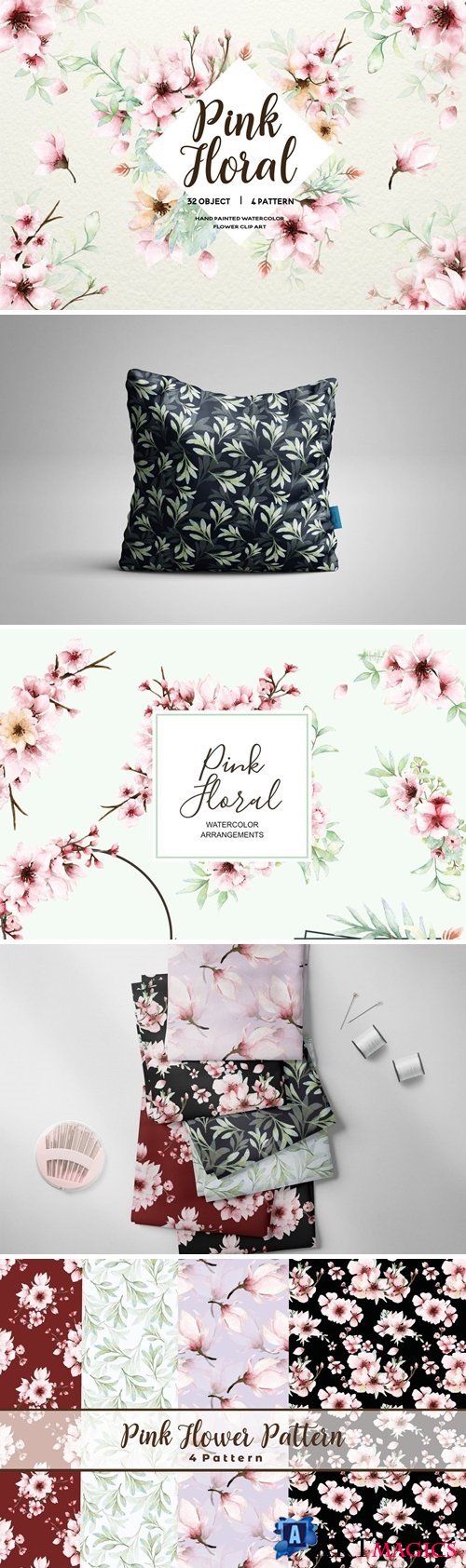 Pink Floral - Sakura Watercolor set - 3930530
