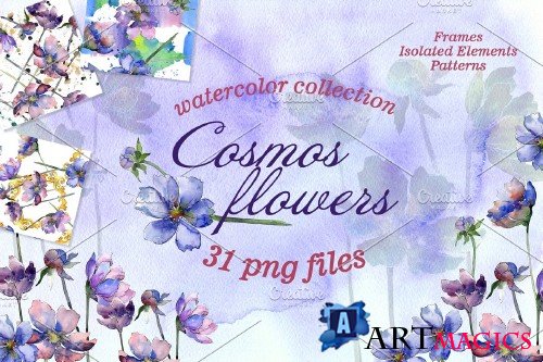 Cosmos flowers Watercolor png - 3932221
