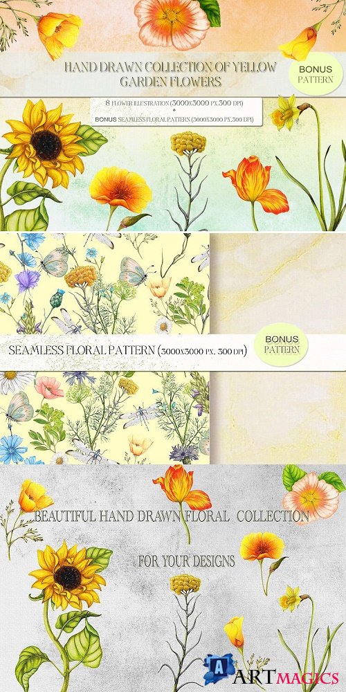 Hand drawn garden flowers setbonus,Bonus - 288464