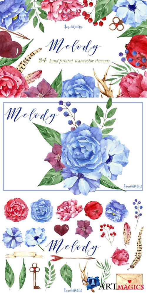 Watercolor Flower Clipart Melody