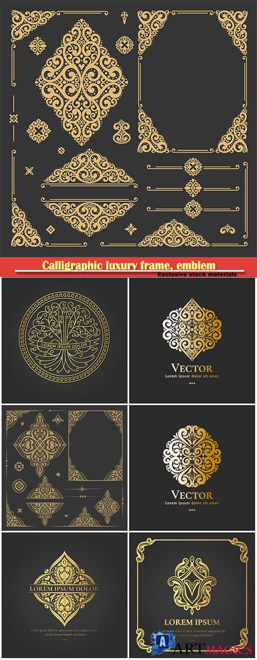 Calligraphic luxury frame, emblem vector monogram