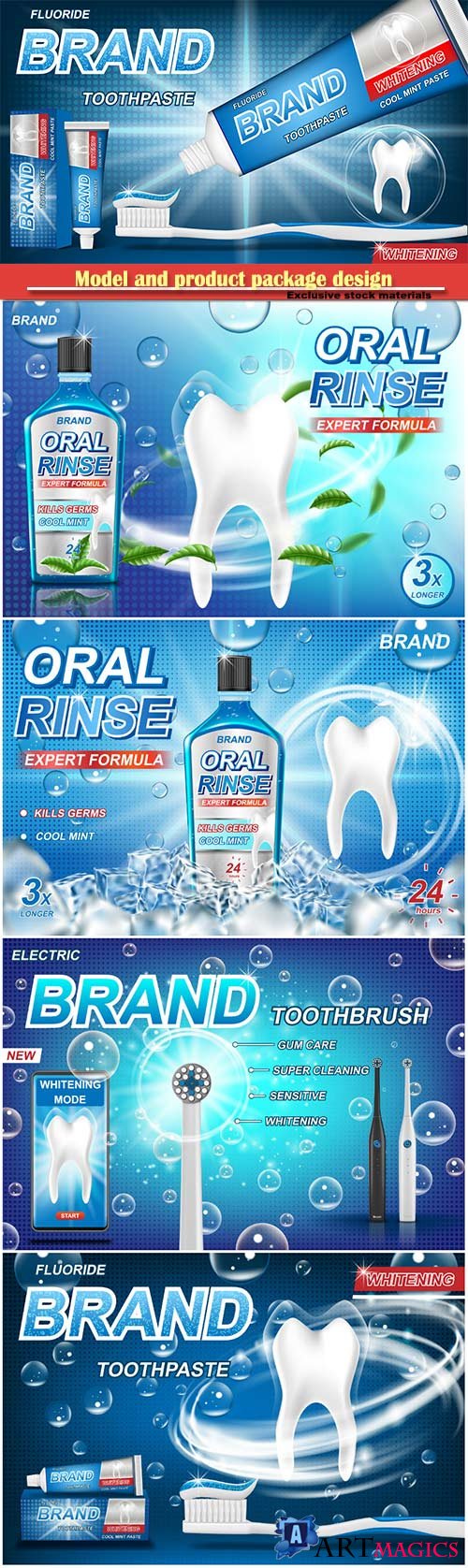 Model and product package design for toothpaste poster or advertising