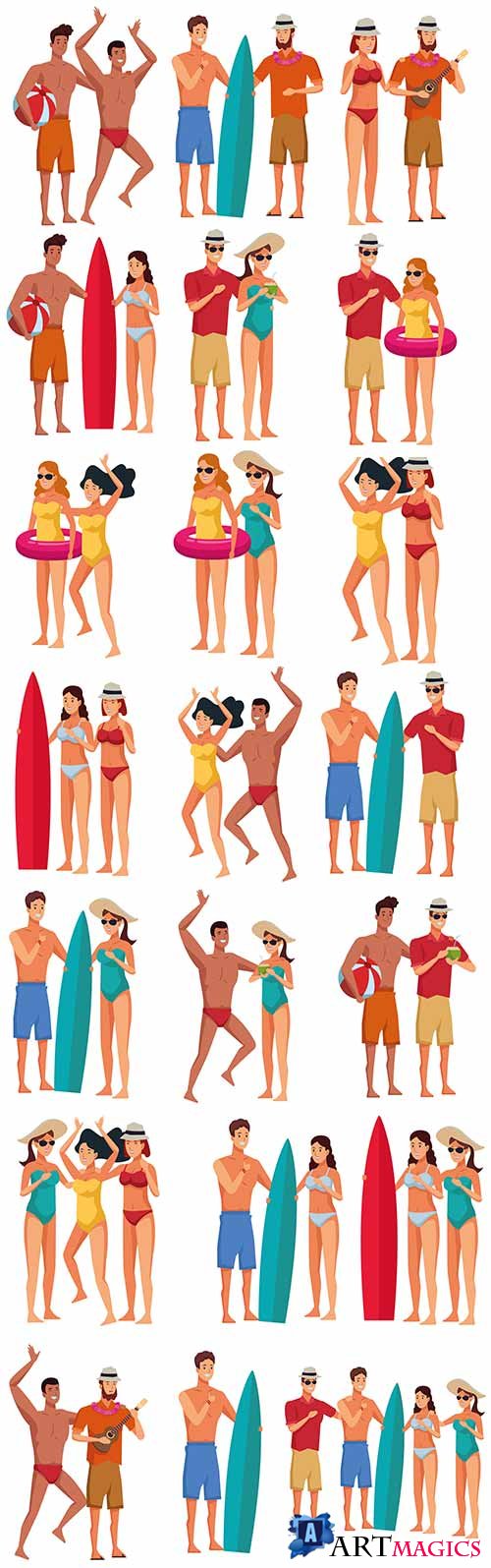     -   / Young people in bathing suits - Vector Graphics