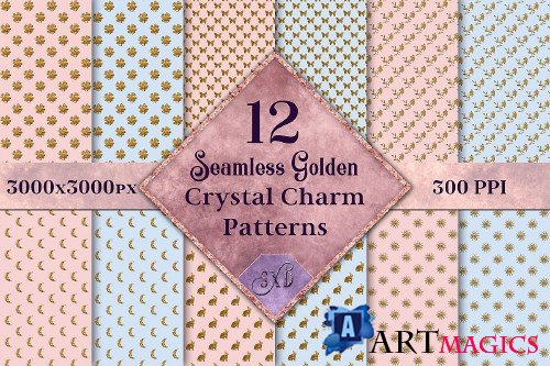 Seamless Golden Crystal Charm Patterns - 12 Images - 290848