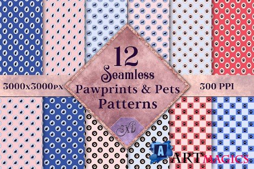 Seamless Pawprints & Pets Patterns - 12 Images - 289554