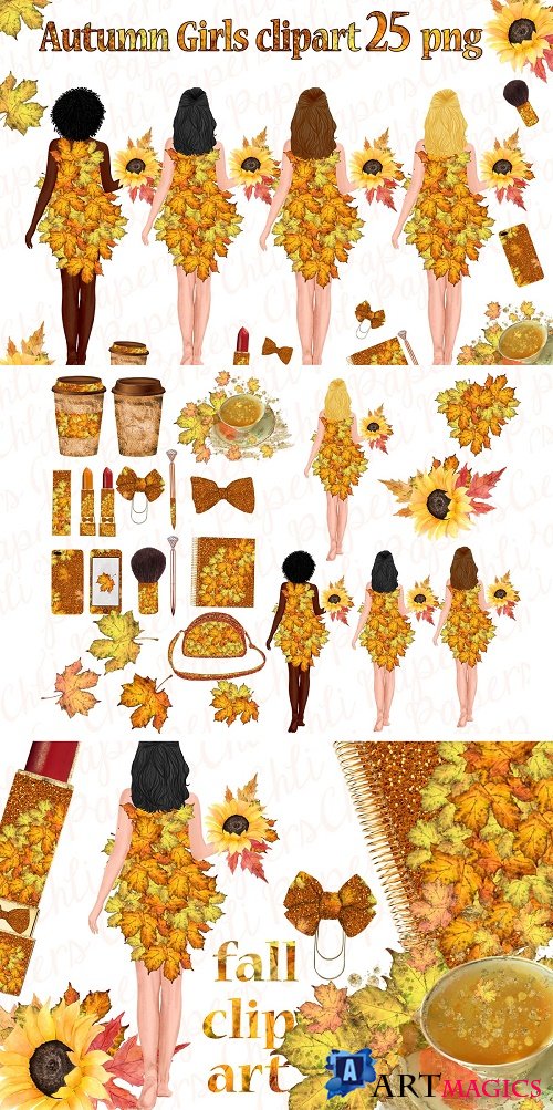 Autumn Girls Clipart, Thanksgiving - 3942577