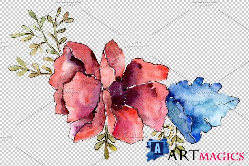 Bouquet Fire of passion watercolor - 3941629