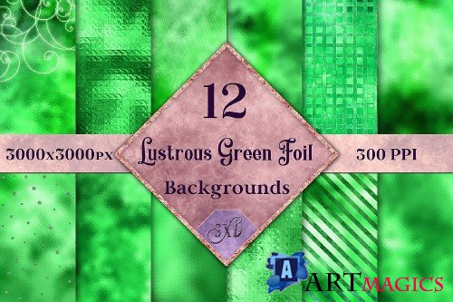Lustrous Green Foil Backgrounds - 12 Image Textures Set - 290938