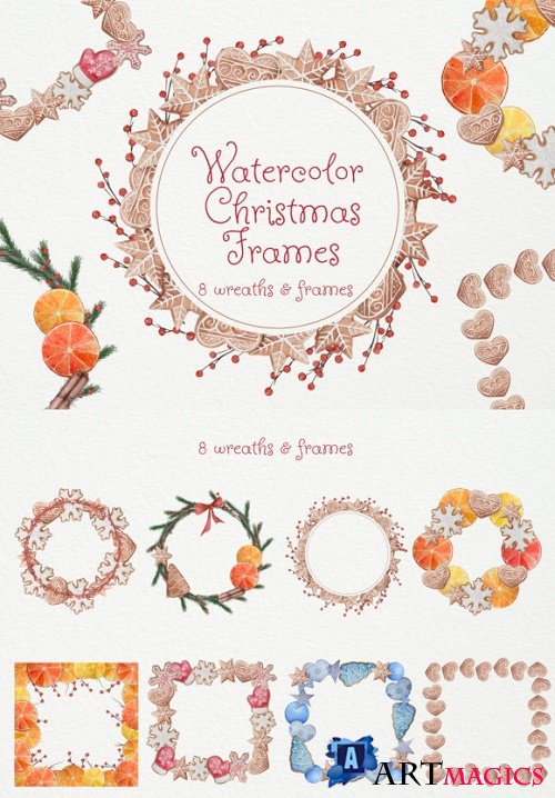 Watercolor Christmas Frames and Wreaths