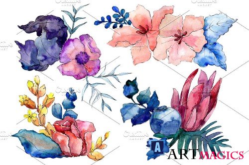 Bouquet Merlin watercolor png - 3935358