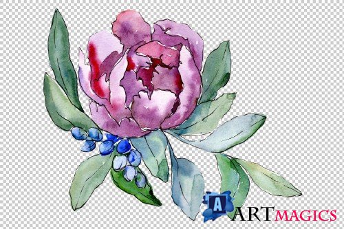 Bouquet heart joy watercolor png - 3935706