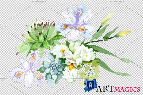 Bouquet with white irises watercolor - 3951091