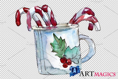 Christmas tea drinking watercolor - 3950727