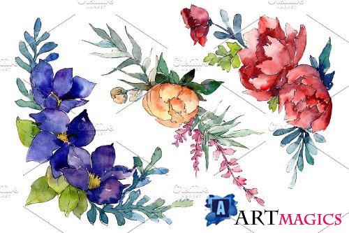 Bouquet Sunny mood watercolor png - 3950859