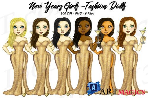 New Years Eve Clipart, Fashion Girls Illustrations, PNG - 210403