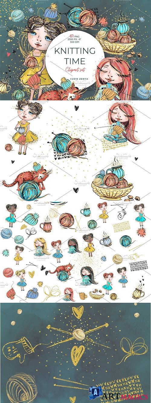 Knitting Time clipart set - 3562571