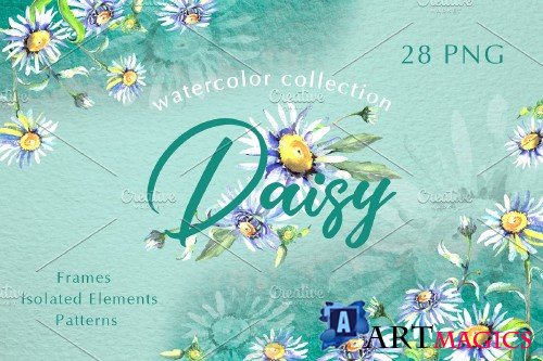 Daisy flower green watercolor png - 3954102