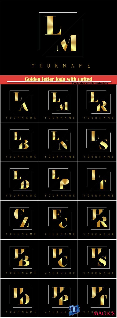 Golden letter logo with cutted and intersected design # 2