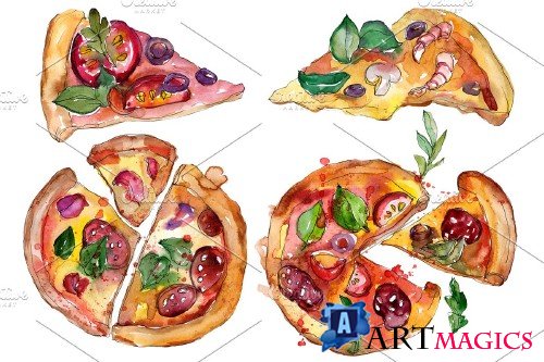 Appetizing pizza watercolor png - 3959088