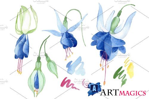Fuchsia blue watercolor png - 3958858