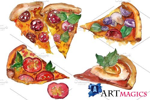 Pizza vegetable boom watercolor png - 3959159