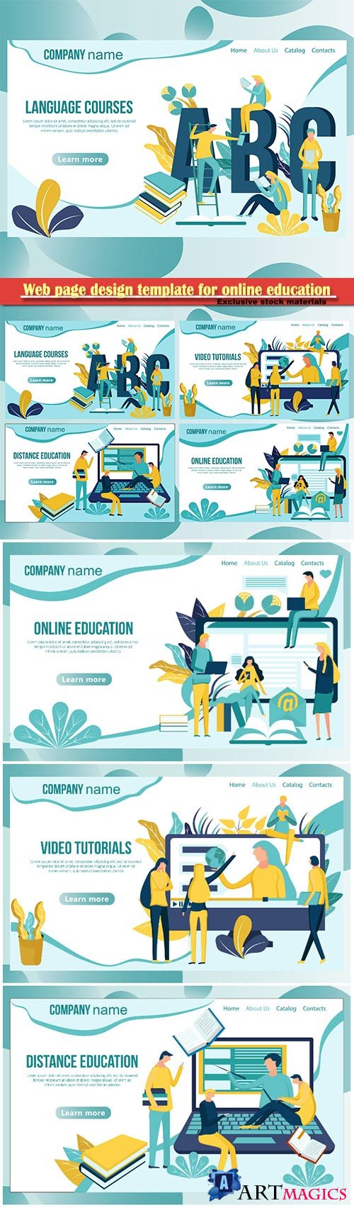 Web page design template for online education vector illustration