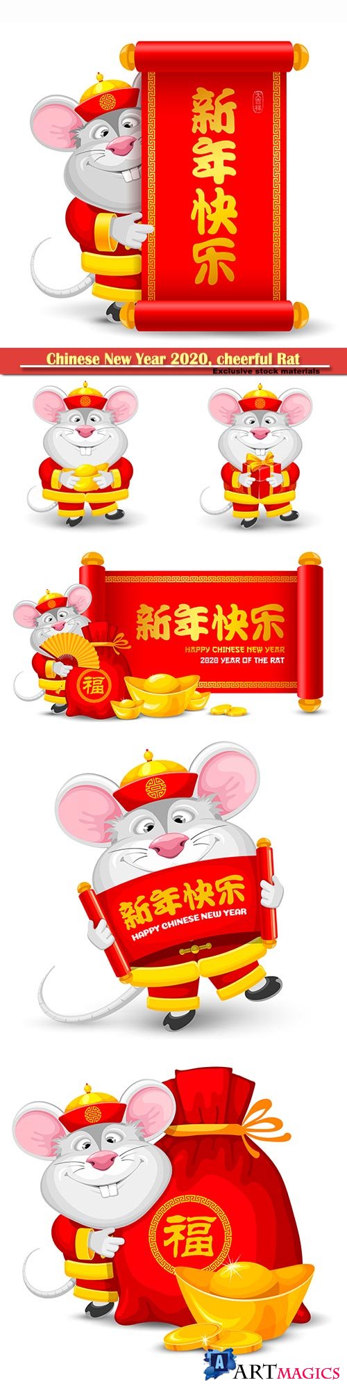 Chinese New Year 2020, cheerful Rat as symbol of new 2020 year
