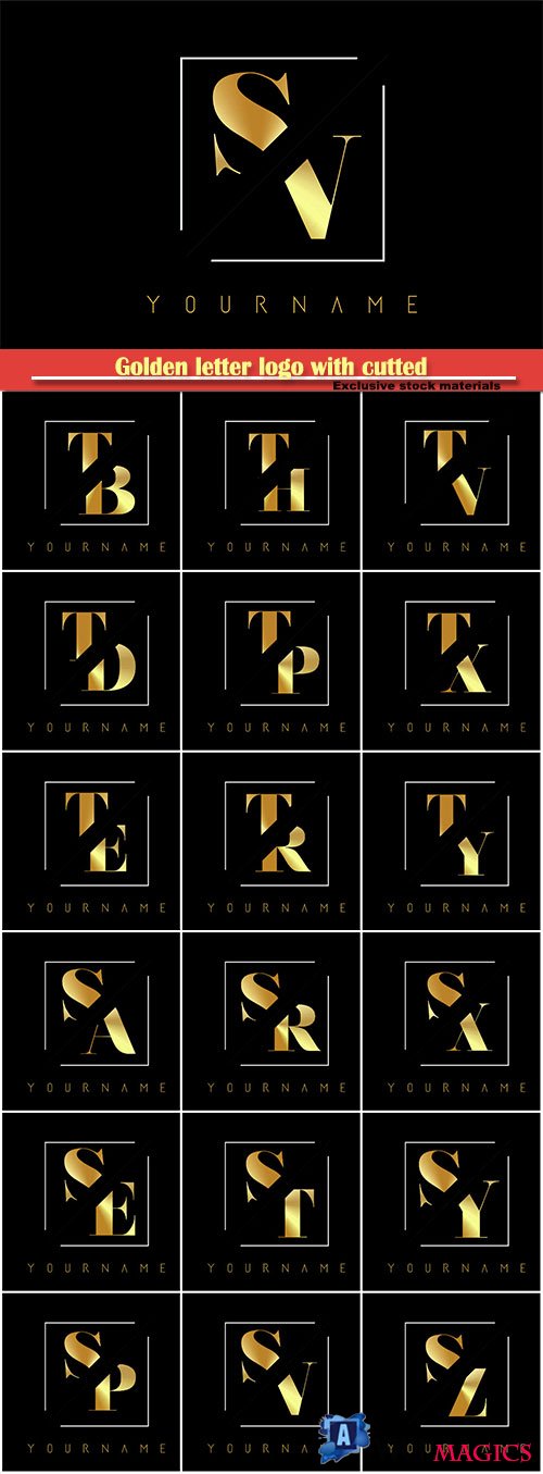 Golden letter logo with cutted and intersected design # 5