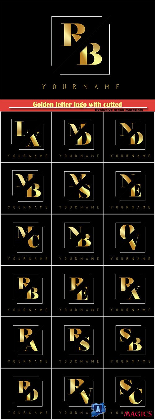 Golden letter logo with cutted and intersected design # 6