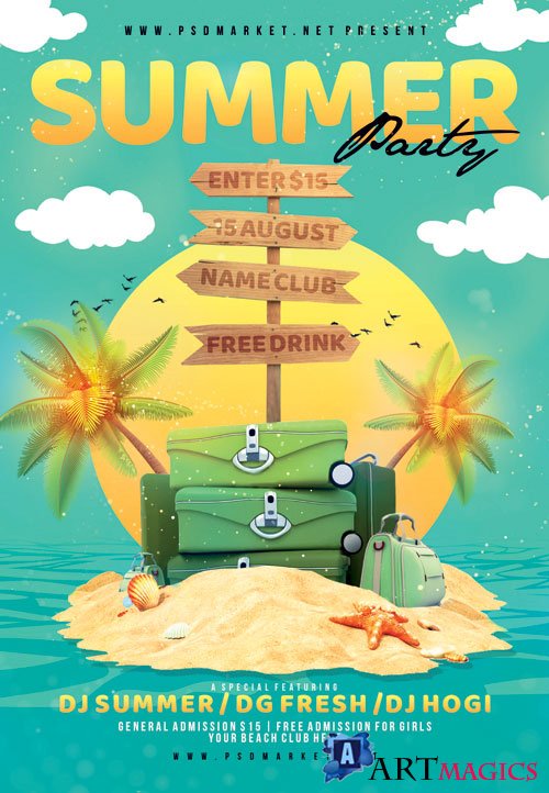 Summer travel party - Premium flyer psd template