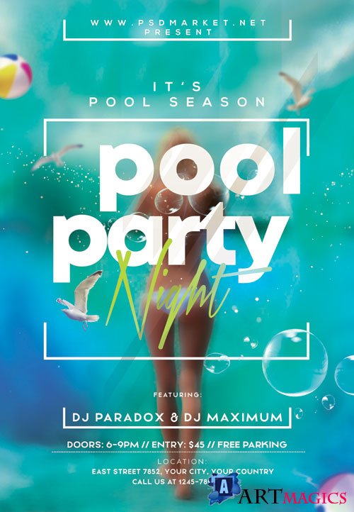 Pool night party - Premium flyer psd template