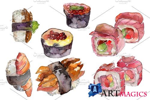 Japanese sushi watercolor png - 3967536