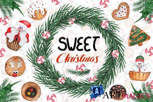 Watercolor Sweet Christmas Cookies