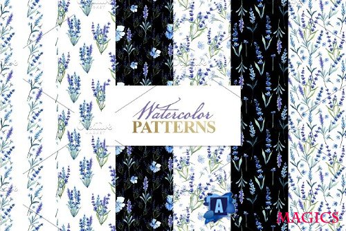 Watercolor lavender PNG JPG set - 3974558