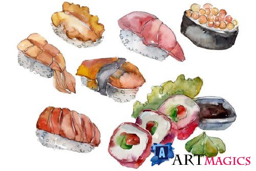 Sushi set philadelphia watercolor - 3967597