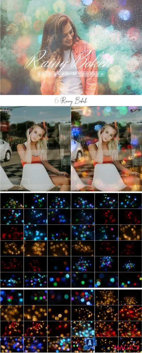 60 Rainy Bokeh lights Effect Photo Overlays - 300051