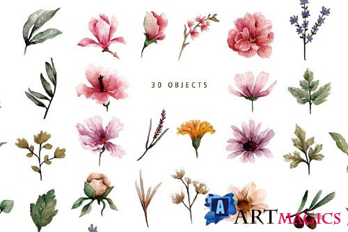 Floral Botanical Watercolor Set - 300451