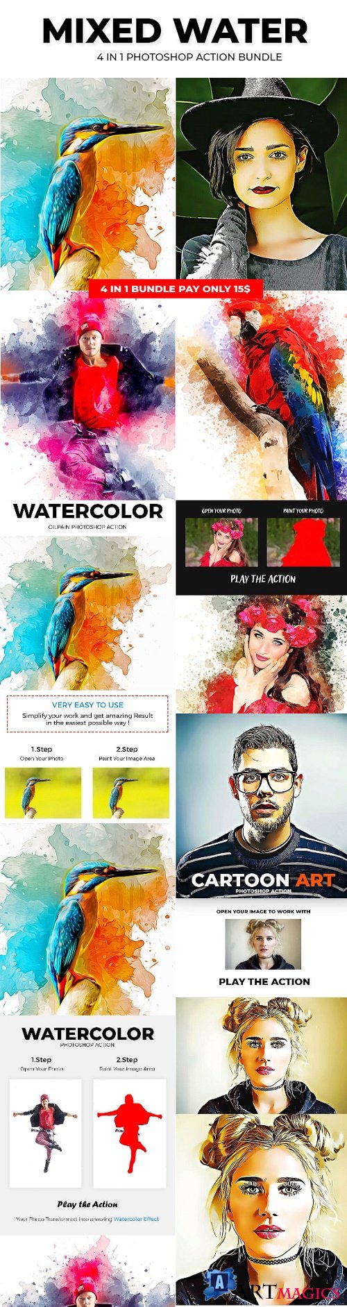 Mixed Water 4 in 1 Photoshop Action Bundle - 23414739