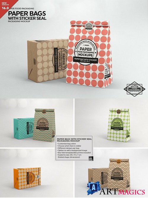 Paper Bags With Sticker Seal Mockup - 3916861