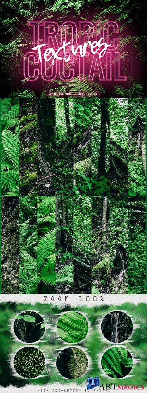 Tropic textures digital paper fern backgrounds overlays 300995