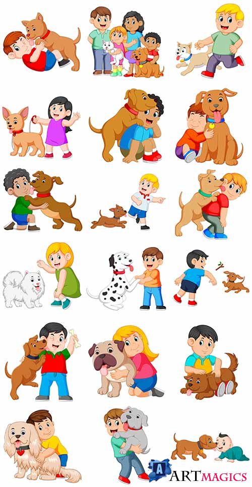    -   / Children and dog - Vector Graphics