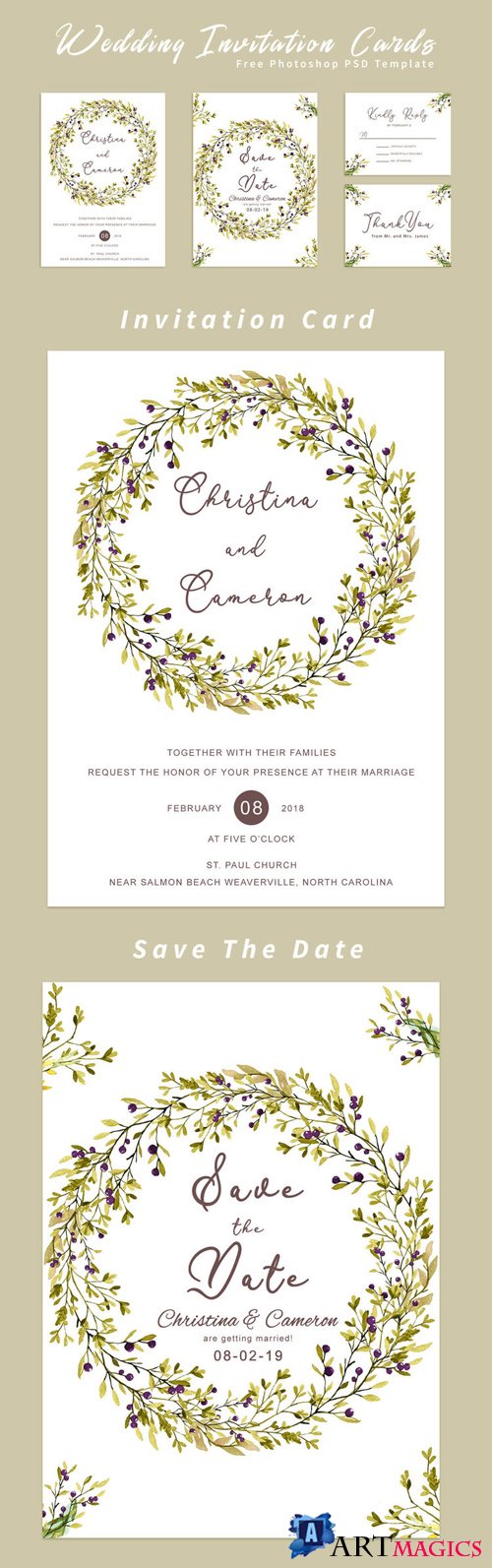 Wedding Invitation Cards - PSD Template