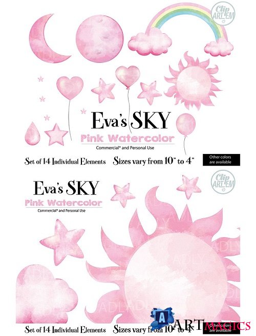 Pink Sky Clip art, watercolor could, moon, star, balloons - 302320 - 1678208