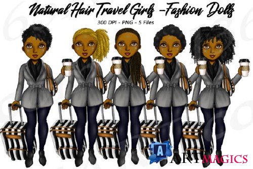 Winter Travel Girls Clipart, Black Girls, Fashion PNG - 204406